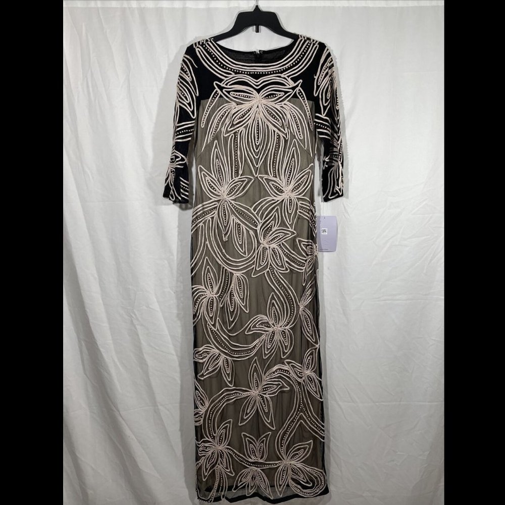 NWT‎ $388 JS Collections Pearl Beaded Soutache Column Gown Black [ SZ 6 ]